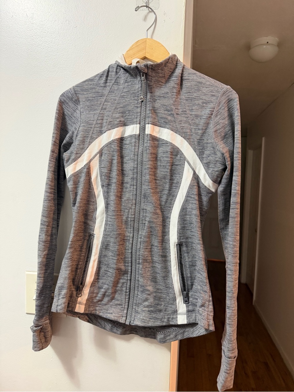 lululemon athletica Striped Gray Zip Hoodie with White Trim